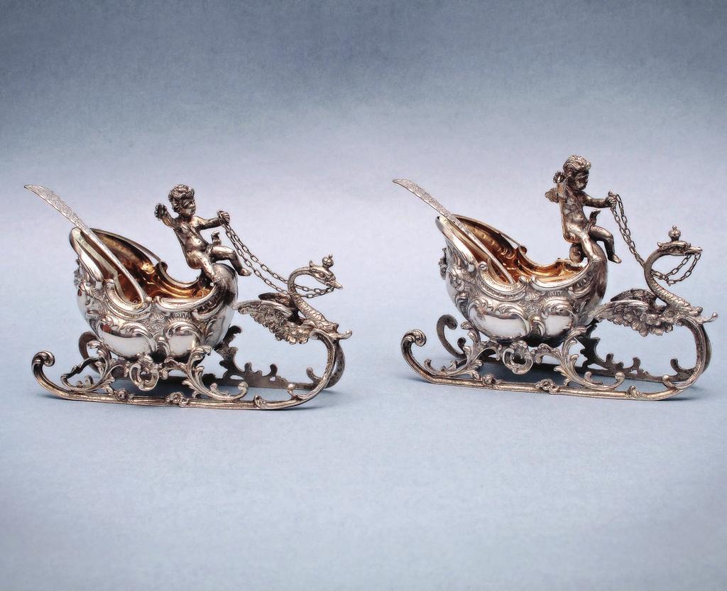Solniczki srebrne w kształcie sani, XIX w.