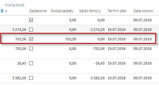 Strona 5 z 6 3. Użytkownik wprowadza kwotę jaką zapłacił za daną fakturę a następnie klika Wykonaj: Faktura została oznaczona jako opłacona.