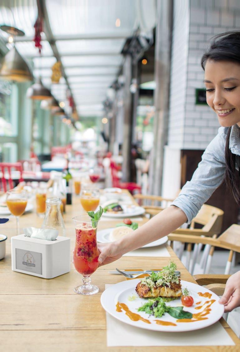 OFERTA DLA OBIEKTÓW RESTAURACYJNYCH I HOTELARSKICH Duża serwetka w ograniczonej przestrzeni Technika wykorzystana do zaginania serwetek gwarantuje doskonałą dystrybucję produktów niewielkich