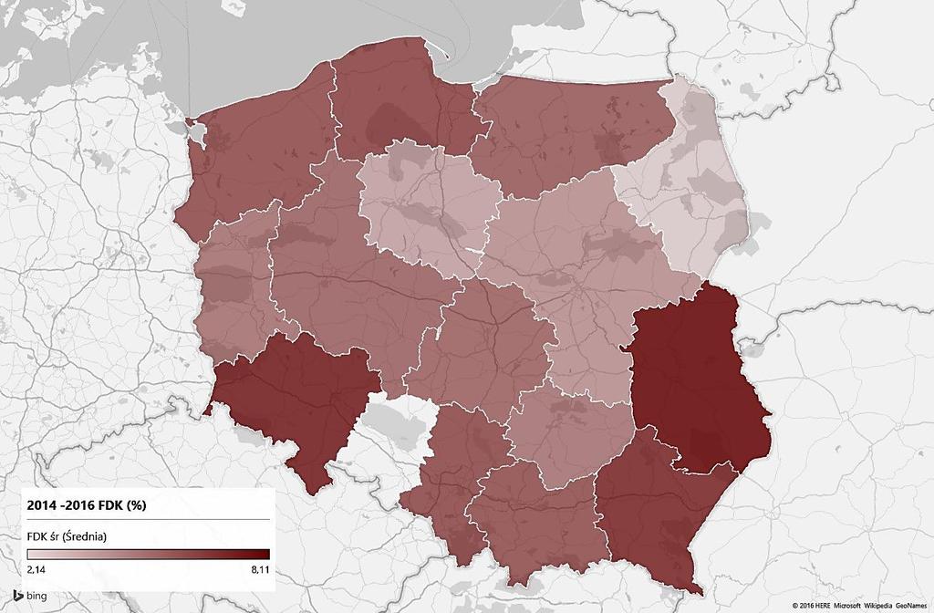 Średni stopień uszkodzenia ziarniaków przez Fusarium