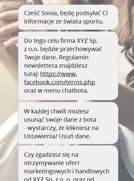 Obowiązek informacyjny względem użytkownika Przygotowując chatbota, zleceniodawcy należy