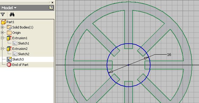 Nowy szkic zawiera rzutowaną geometrię wynikającą z kształtu przekroju poprzecznego Ŝłobkowanego rdzenia stojana.