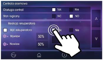 Obsługa z poziomu panelu wyświetlacza W urządzeniu zastosowano ekran z panelem dotykowym. Główne zmiany ustawień centrali wentylacyjnej wykonuje się przez system obrotowego menu.