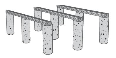 Legary na wspornikach poziomujących z tworzyw sztucznych 2a) PODŁOŻE NA GRUNCIE: Taras montujemy na podporach betonowych.