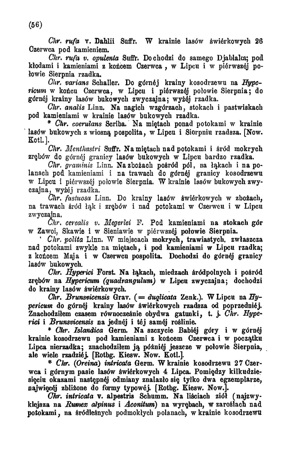 (56) Chr. rufa v. Dahlii Suffr. W krainie lasów świerkowych 2G Czerwca pod kamieniem. Chr. rufa v. opulenta Suffi'.