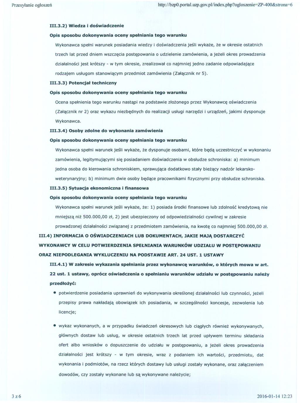Przesylanie ogloszen http://bzpo.portal.uzp.gov. p I/index. php?ogl oszeni e=zp-400&strona=6 111.3.