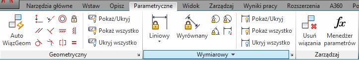 Więzy geometryczne i wymiarowe mają odpowiednie polecenia służące do sterowania ich wyświetlaniem.