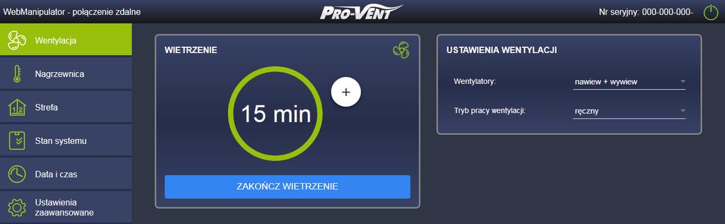 W niektórych przypadkach zmiana wydajności wentylacji wymaga pewnego opóźnienia, co sygnalizowane jest miganiem segmentów wskaźnika wydajności (przykład: opóźnienie wyłączenia wentylatorów w