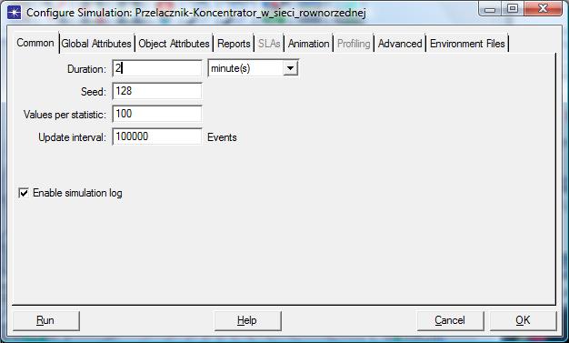 15. Następnie należy wybrad polecenie Configure Discrete Event Simulation z menu Simulation i określid czas trwania symulacji jak na ilustracji Wybór potwierdzamy przyciskiem OK.