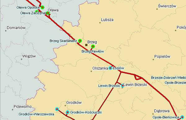 Rys.1. Sieć przesyłowa operatora GAZ-SYSTEM S.A. na terenie Gminy Brzeg Polska Spółka Gazownictwa sp. z o.o. Oddział w Zabrzu Do operatorów w zakresie dystrybucji paliw gazowych na terenie Gminy Brzeg należy Polska Spółka Gazownictwa sp.