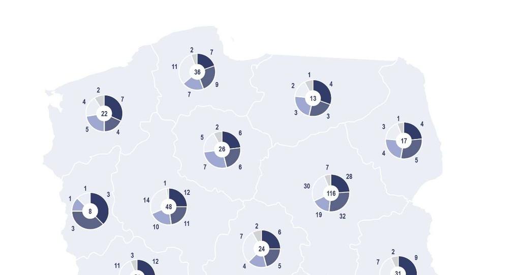 Na rysunku poniżej zaprezentowano rozmieszczenie i liczbę salonów firmowych
