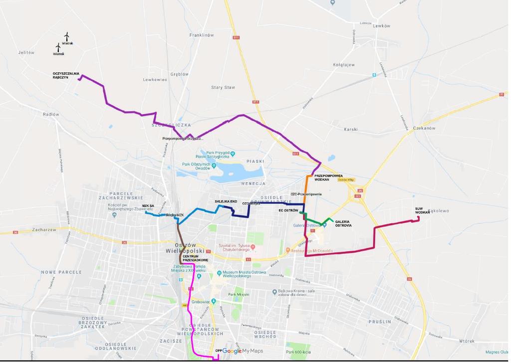 Sieci na tle planu miasta istniejące i planowane w 2019 1. Długość sieci SN WODKAN SA: istniejąca :12,4 km 2. SUMA : 22,2 km 1.