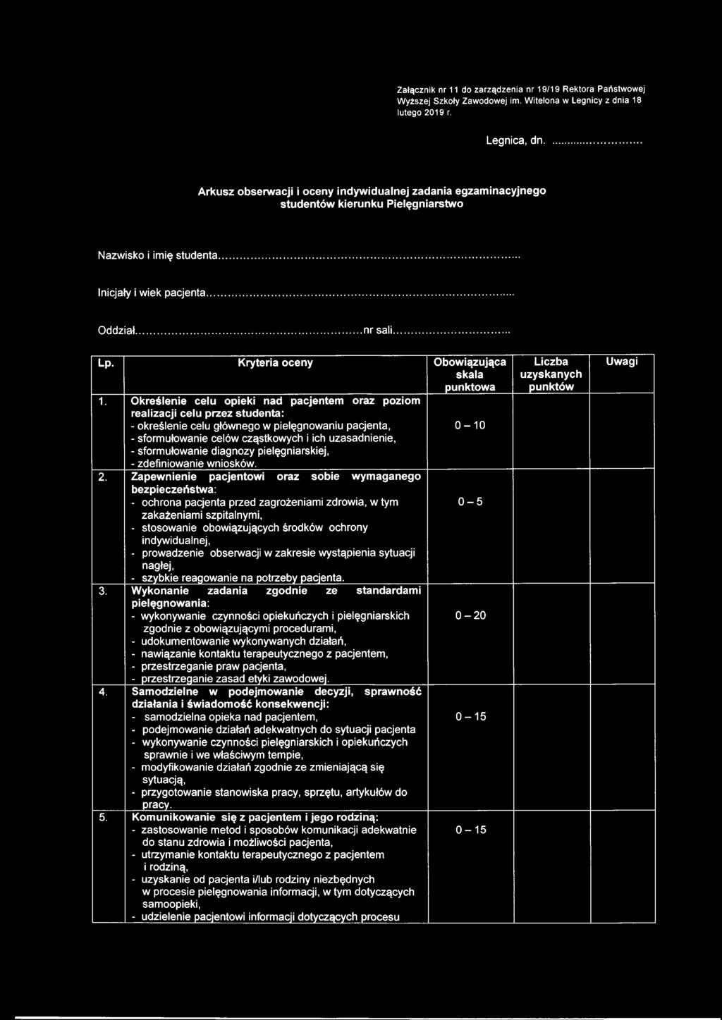 Kryteria oceny Obowiązująca skala punktowa 1.