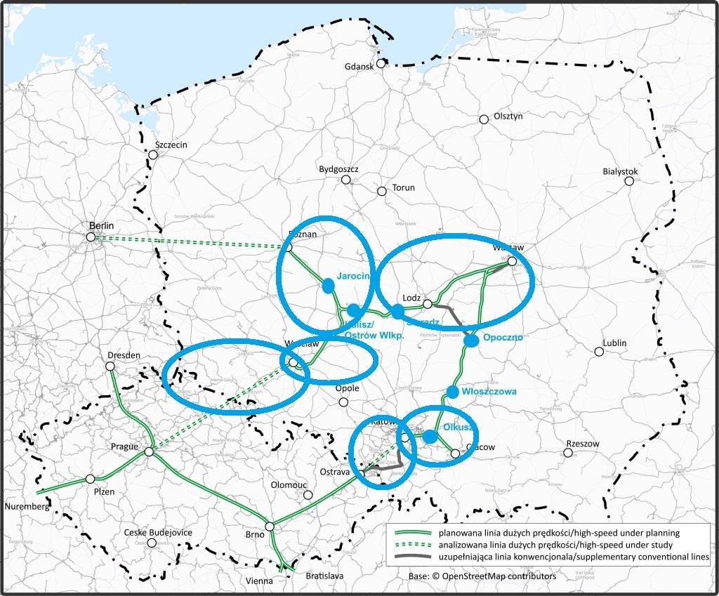 Linie dużych prędkości a poprawa dostępności w regionach Modele wykorzystania linii dużych prędkości do obsługi regionów: Budowa stacji bezpośrednio na linii w mniejszych miastach, w ich okolicy lub