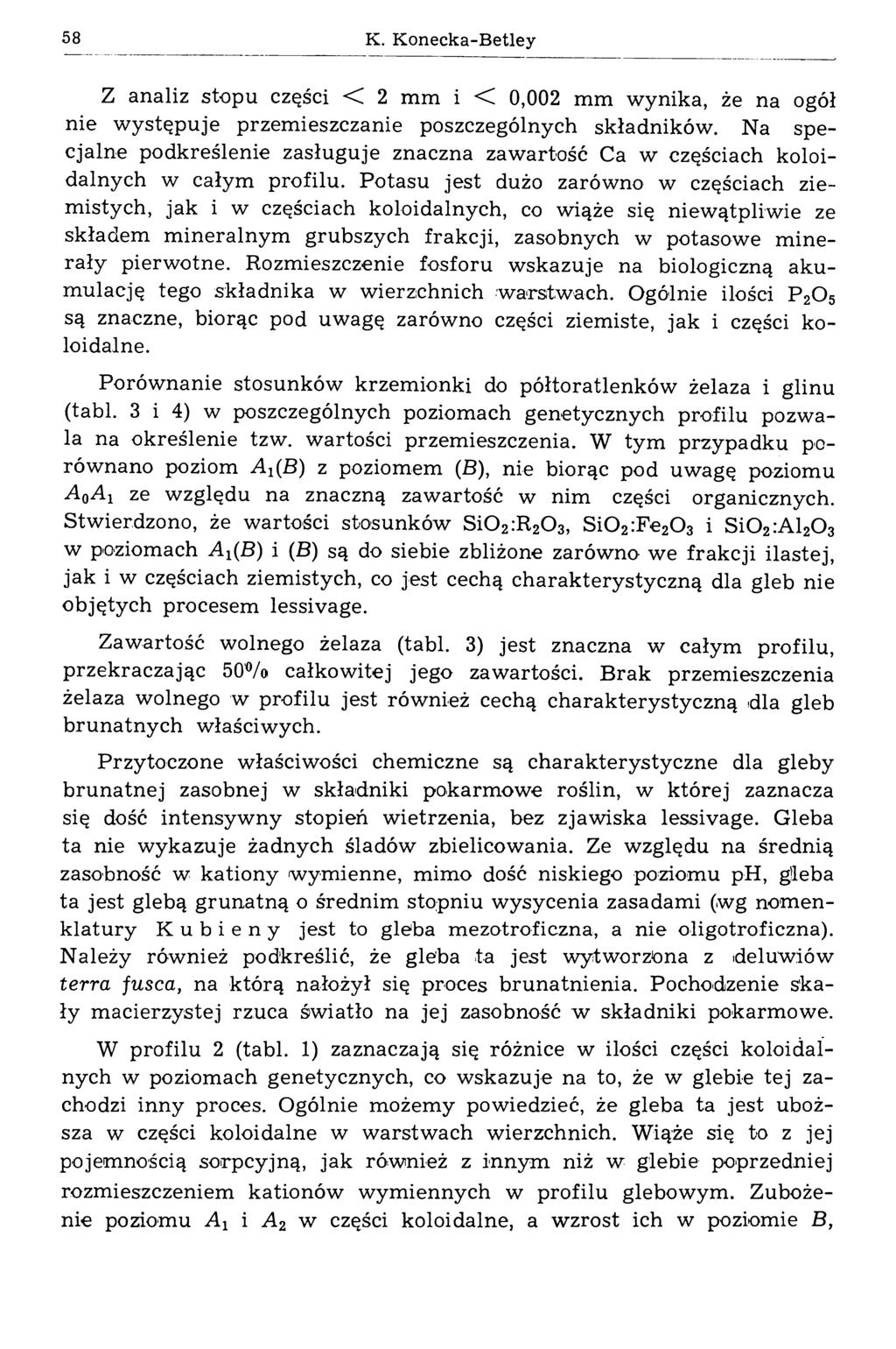 58 K. Konecka-Betley Z analiz stopu części < 2 mm i < 0,002 mm wynika, że na ogół nie w ystępuje przemieszczanie poszczególnych składników.