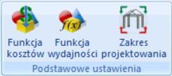 Pierwsza podsekcja zawiera trzy grupy poleceń: Funkcja kosztów Funkcja wydajności Zakres projektowania 1.