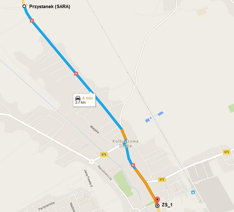 ZADANIE Nr 1 OBWÓD SZKOLNY ZESPOŁU SZKÓŁ NR 1 KOLBUSZOWA Kurs I Zespół Szkół Nr 1 Kolbuszowa - Kolbuszowa Dolna parking obok Sary Zespół Szkół Nr 1 Kolbuszowa.