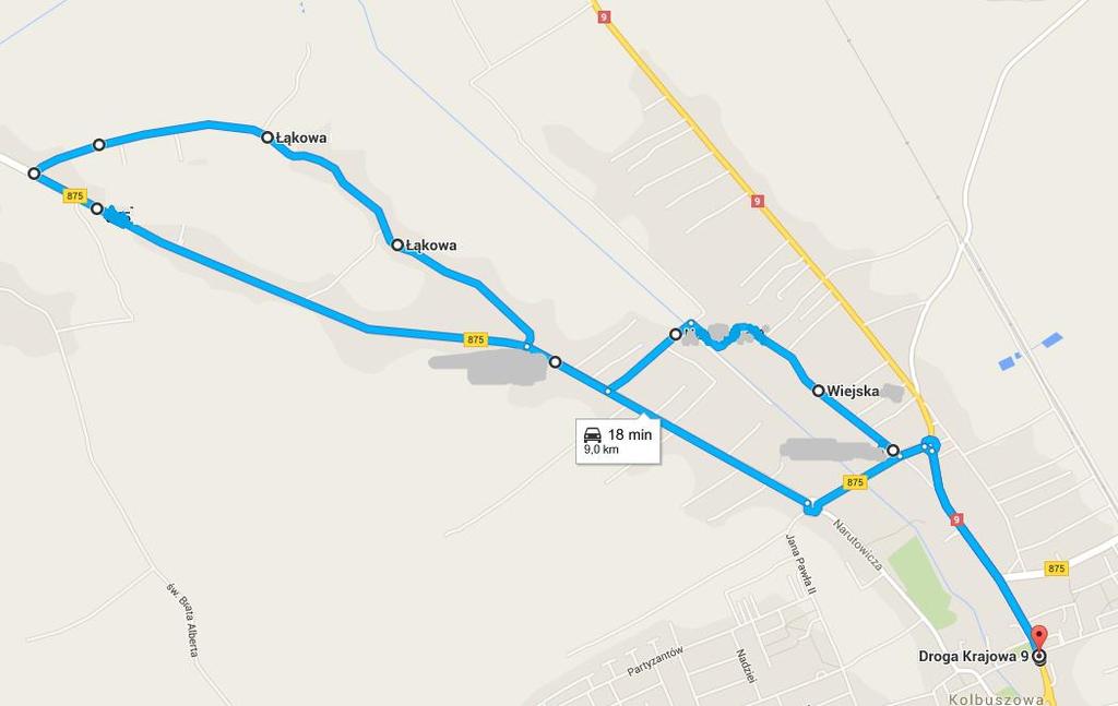 Kurs II Zespół Szkół Nr 1 Kolbuszowa - Kolbuszowa Dolna - ul. Łąkowa - ul. Wiejska - Zespół Szkół Nr 1 Kolbuszowa.