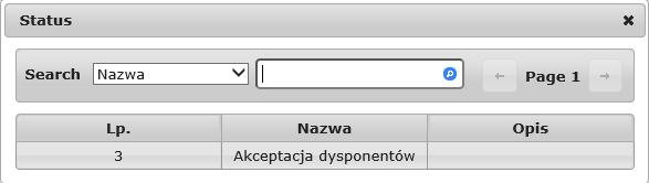 Status wybieramy klikając lewym przyciskiem myszy w nazwę statusu na liście wyboru.