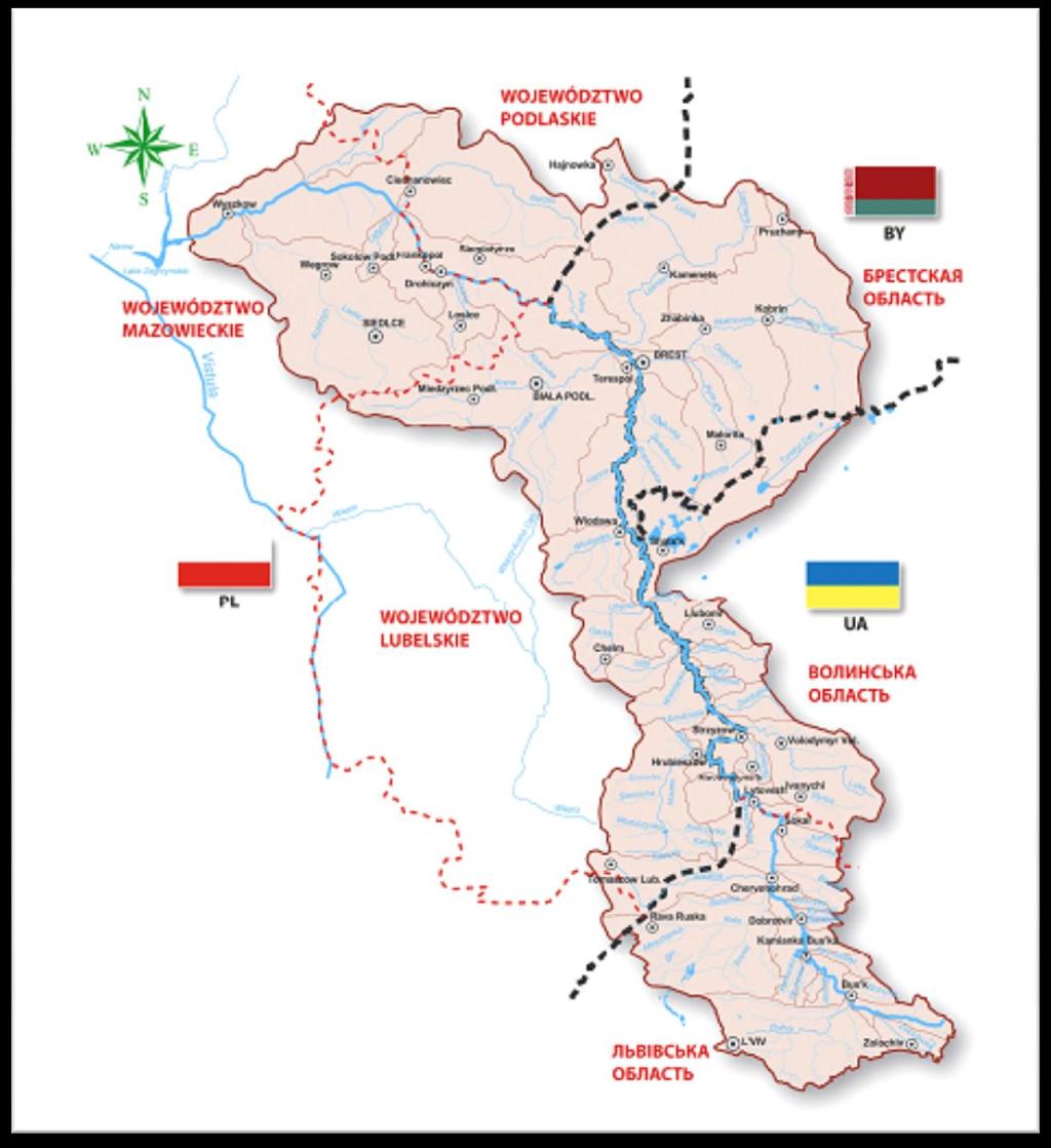 Charakterystyka zlewni Długość cieku: 772 km Długość na terenie Polski: 587 km Długość odcinka granicznego: 363