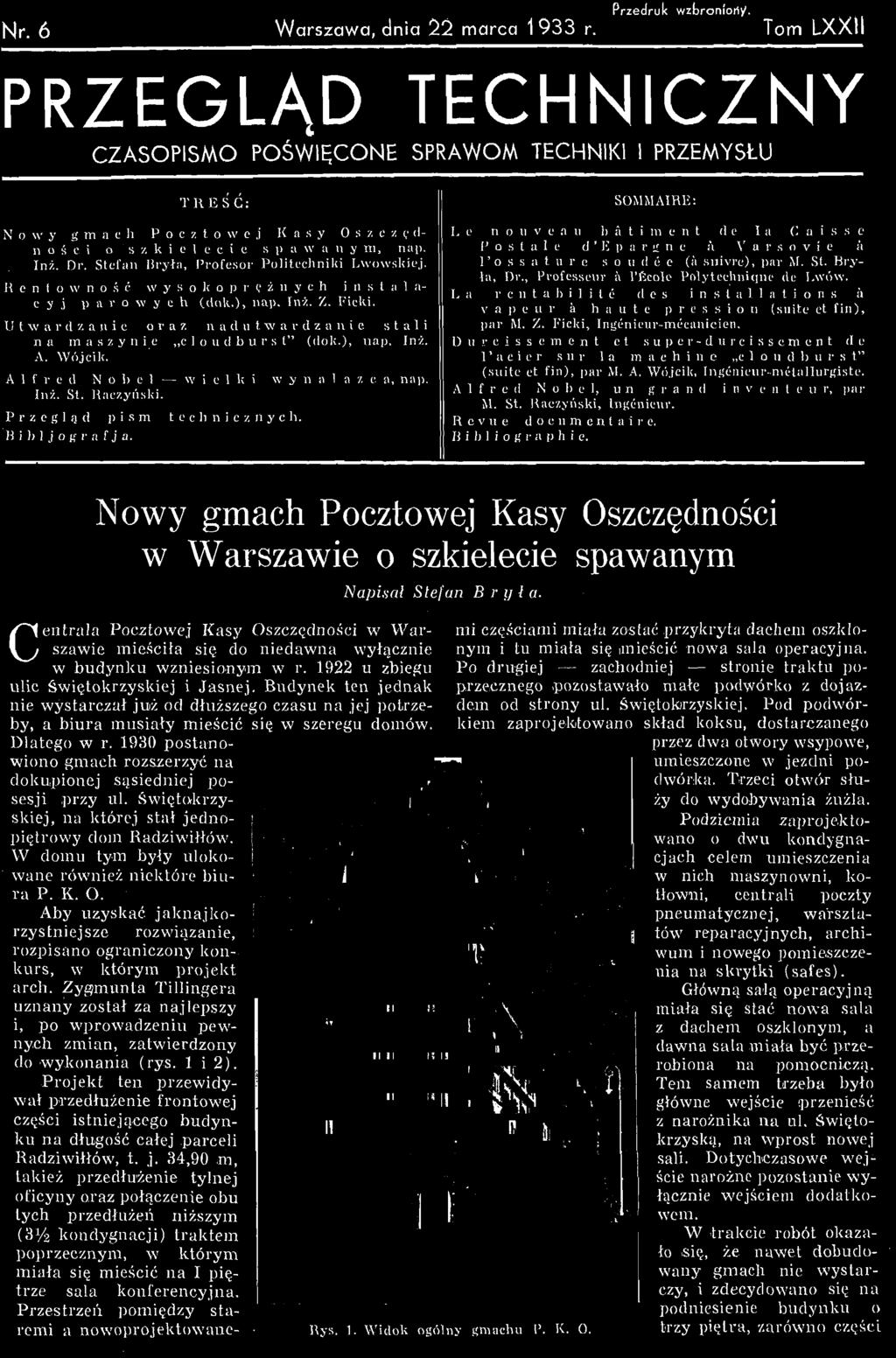 Stefan Bryła, Profesor Politechniki Lwowskiej. R e n t o w n o ś ć w y s o k o p r ę ż n y c h i n s t a 1 a- c y j p a r o w y c h (dok.), nap. Inż. Z. Ficki.