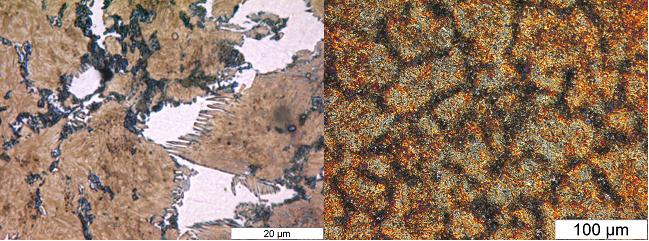 Szybkośc wygrzewania Left: Formation of austenitic fingers in C45 alloy heated to 795 C with the heating rate 20 C/s. White is ferrite, brown is martensite.