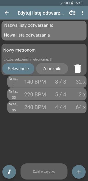 Okno tworzenia i edycji znacznika Do metronomów można dodawać znaczniki informujące np. o zmianie metrum czy zbliżającej się zwrotce/refrenie.