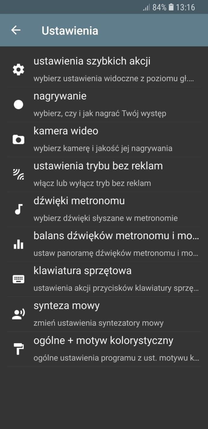 Ustawienia Ustawienia szybkich akcji: Pozwalają na wybór szybkich akcji, które będą widoczne w panelu opcji (str. 19).