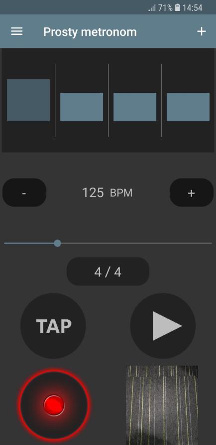 Nagrywanie Nagrywanie audio w trybie prostego metronomu Nagrywanie audio i wideo w trybie prostego metronomu Nagrywanie jest również możliwe podczas pracy metronomu z listami