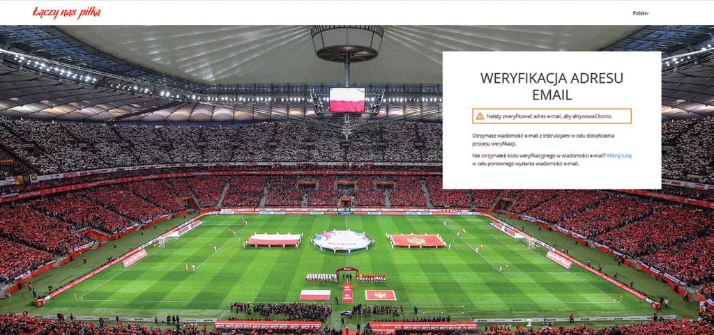 Ekran z informacją o konieczności weryfikacji adresu e-mail Należy zalogować się na skrzynkę e-mail,