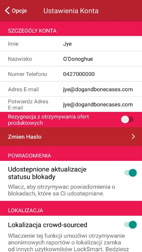 W sekcji Dane Konta można zmienić imię, nazwisko, numer telefonu komórkowego i adres e-mail 3. Możesz zmienić swój wybór, aby otrzymywać oferty produktowe, przełączając przycisk Zrezygnuj 4.