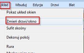 24. Zmiana wyglądu drzwi i okien Aby zmienić wygląd drzwi/okien wybieramy Układ -> Zmień drzwi/okno. Następnie wskazujemy obiekt, który ma być zmieniony. W kolejnym oknie możemy wybrać wygląd drzwi.