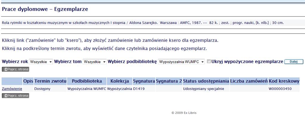 W widoku egzemplarza należy kliknąć w przycisk ZAMÓWIENIE.