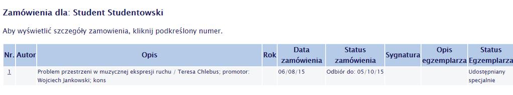 Gdy w polu Status zamówienia