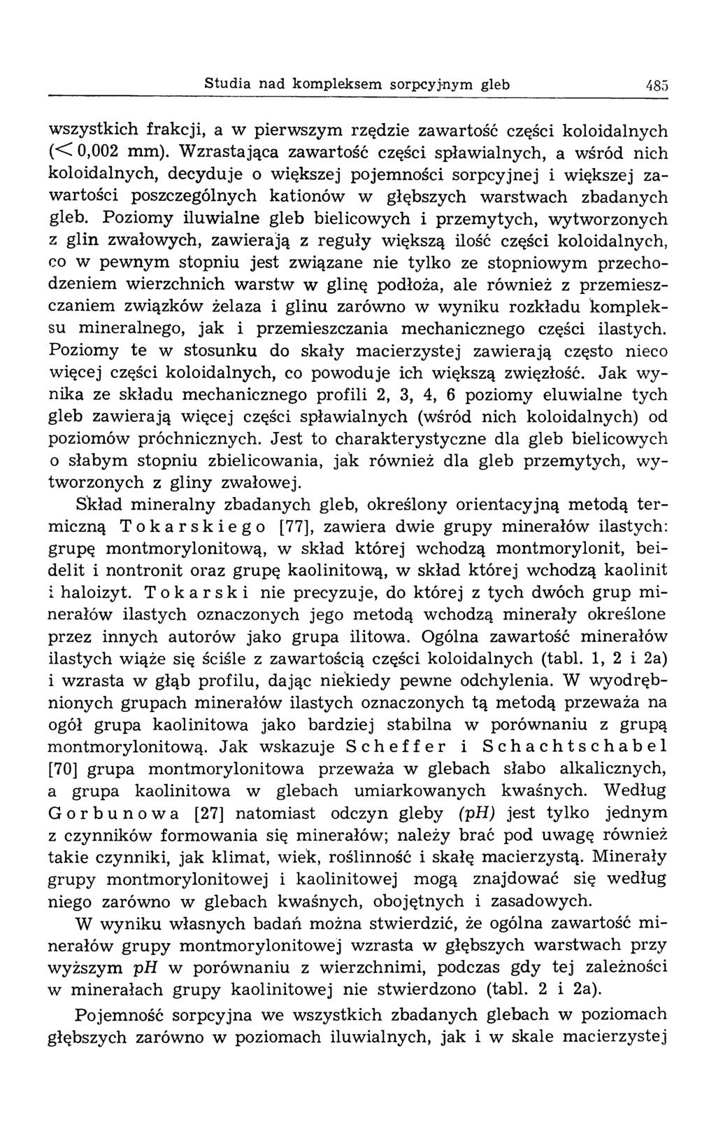 Studia nad kompleksem sorpcyjnym gleb 485 wszystkich frakcji, a w pierwszym rzędzie zawartość części koloidalnych (<C 0,002 mm).