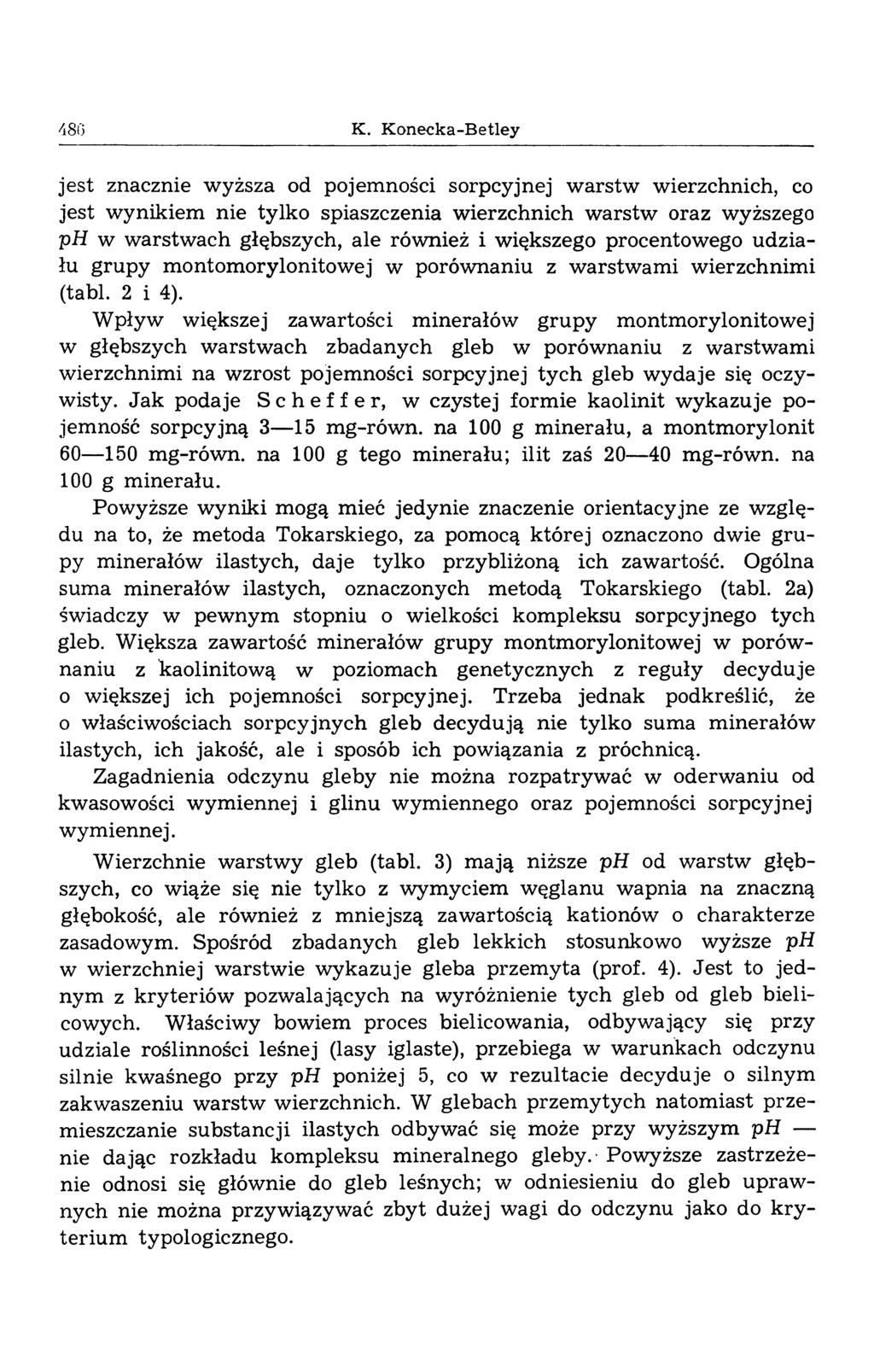 m K. Konecka-Betley jest znacznie wyższa od pojemności sorpcyjnej w arstw wierzchnich, co jest wynikiem nie tylko spiaszczenia w ierzchnich w arstw oraz wyższego ph w warstw ach głębszych, ale