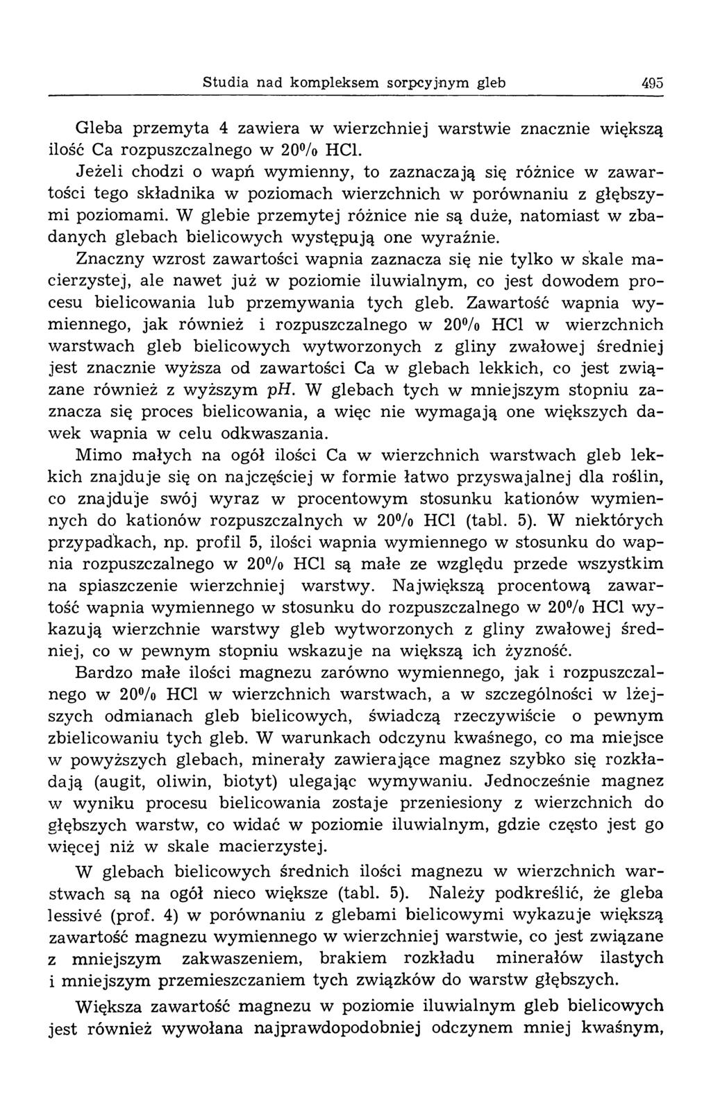 Studia nad kompleksem sorpcyjnym gleb 495 Gleba przem yta 4 zawiera w w ierzchniej warstwie znacznie większą ilość Ca rozpuszczalnego w 20% HC1.