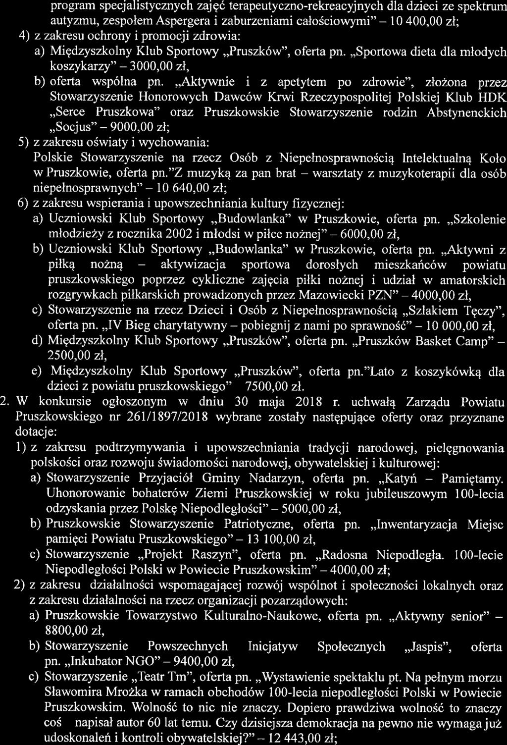 program specjaistycznych zajęć terapeutyczno-rekreacyjnych da dzieci ze spektrum autyzmu, zespołem Aspergera i zaburzeniami całościowymi" -- 10 00,00 zł; ) z zakresu ochrony i promocji zdrowia: a)