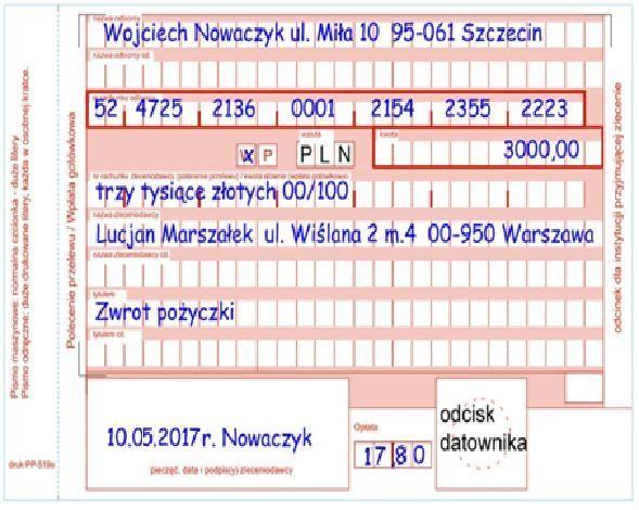 Zadanie 22. Której formy rozliczenia dotyczy zamieszczony druk? Polecenia zapłaty. Polecenia przelewu. Wpłaty gotówkowej. Przekazu pocztowego. Zadanie 23.