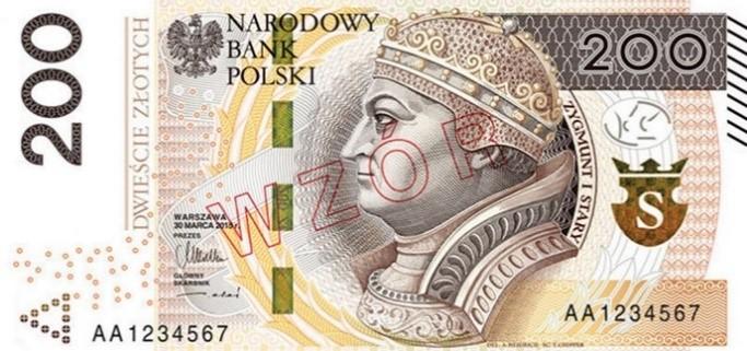 Zadanie 25. Który rysunek przedstawia prawidłowy wzór banknotu o nominale 200 zł? Zadanie 26. Metodą zabezpieczenia polskich banknotów nie jest mikrodruk. druk recto-verso. perforacja laserowa.