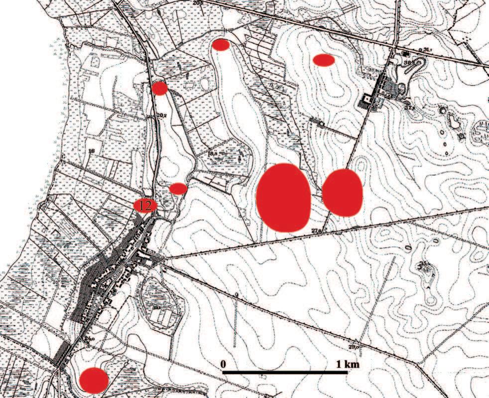 Ryc. 1. Kunowo, stan 12. Lokalizacja stanowiska na tle innych stanowisk archeologicznych datowanych na wczesne średniowiecze (oprac. K. Kowalski) Fig.