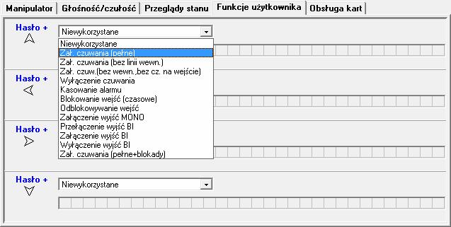 SATEL INT-KWRL2 13 Stany wejść [Znaki st. wejść] Można zdefiniować symbole, przy pomocy których ilustrowany będzie stan wejść na wyświetlaczu. Stany stref [Znaki st.