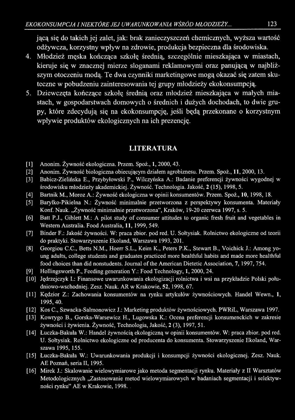 EKOKONSUMPCJAI NIEKTÓRE JEJ UWARUNKOWANIA WŚRÓD MŁODZIEŻY.