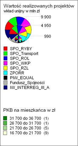 środków dla regionu 3,9 mld euro (4,8% całości) 4,5 mld euro (5,6% całości) 5,2 mld euro (6,4% całości) 1,1 mld euro Pomorskie działa