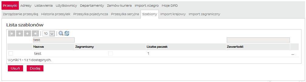 W przypadku rezygnacji z zapisywania szablonu należy kliknąć na #Anuluj, wówczas aplikacja powróci do wcześniejszego ekranu tworzenia przesyłki.