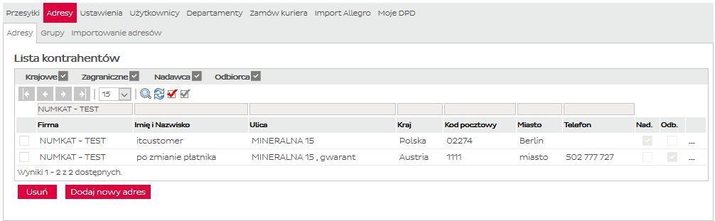 4. Adresy Zakładka Adresy spełnia funkcję książki adresowej, w której wyświetlona zostaje lista zdefiniowanych kontrahentów.