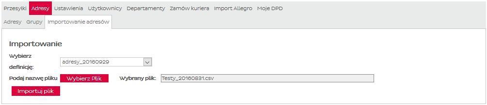 4. Adresy Konfigurowanie definicji dla importu kończy kliknięcie na #Zakończ mapowanie, wówczas aplikacja przeniesie Użytkownika do listy definicji.