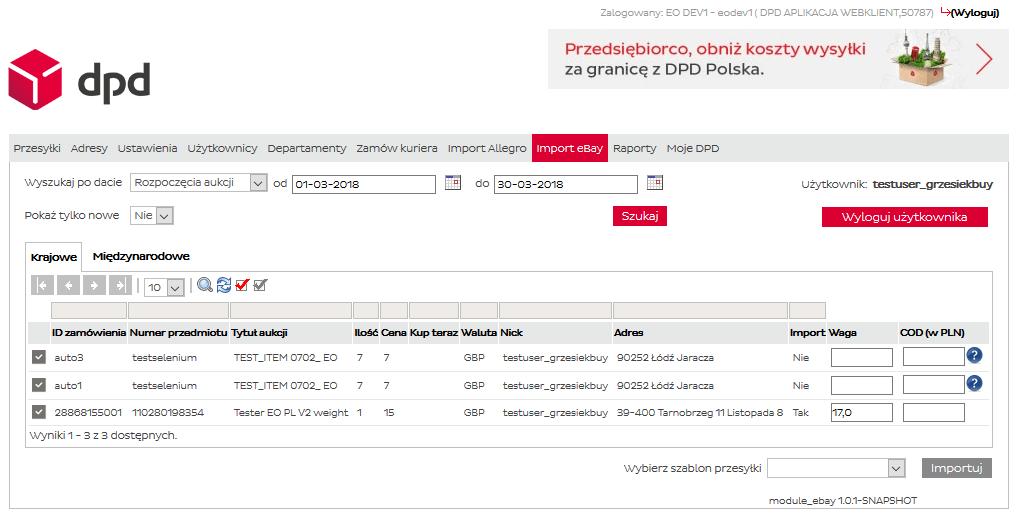 8. Wybrać w polu Wybierz szablon przesyłki nazwę szablonu 9.