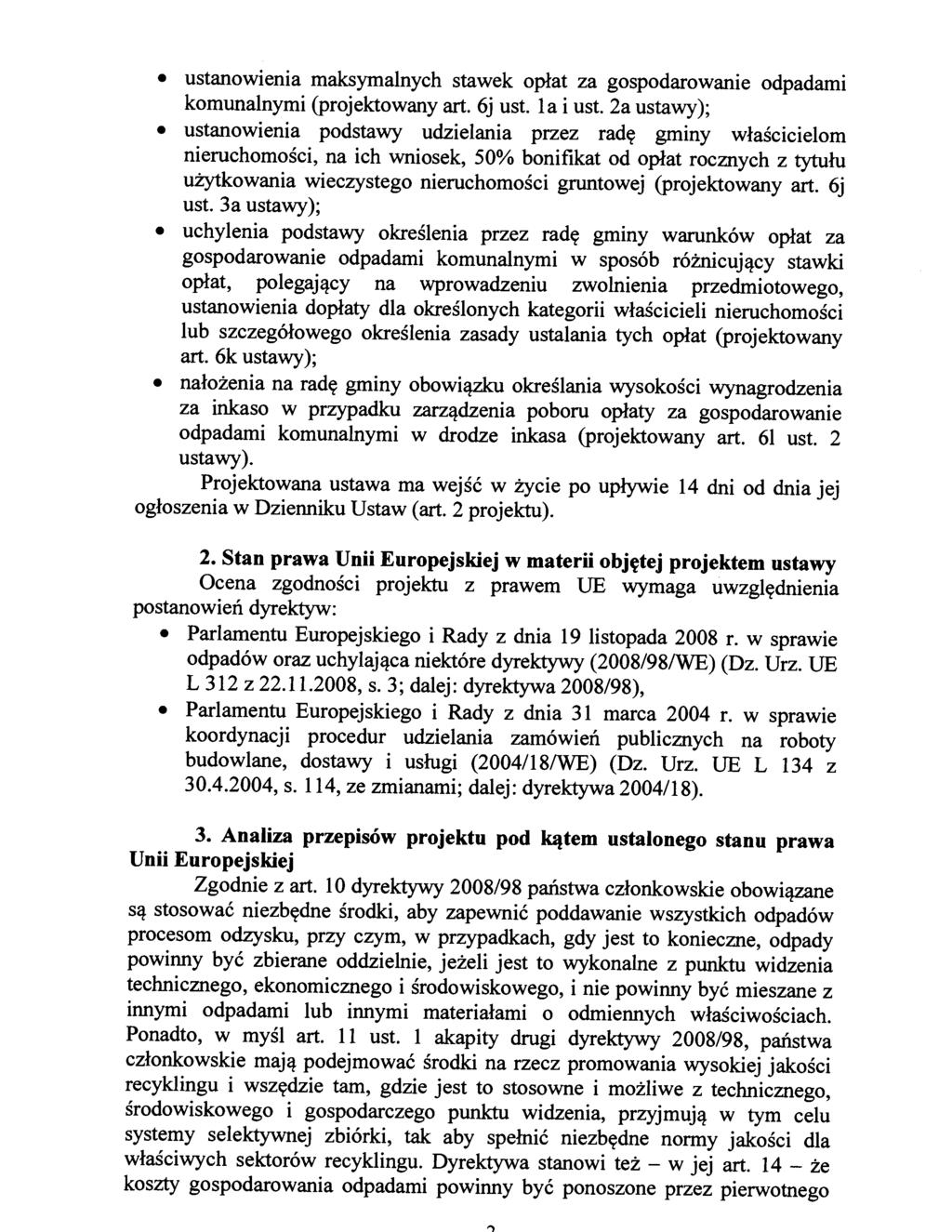 ustanowienia maksymalnych stawek opłat za gospodarowanie odpadami komunalnymi (projektowany art. 6j ust. la i ust.