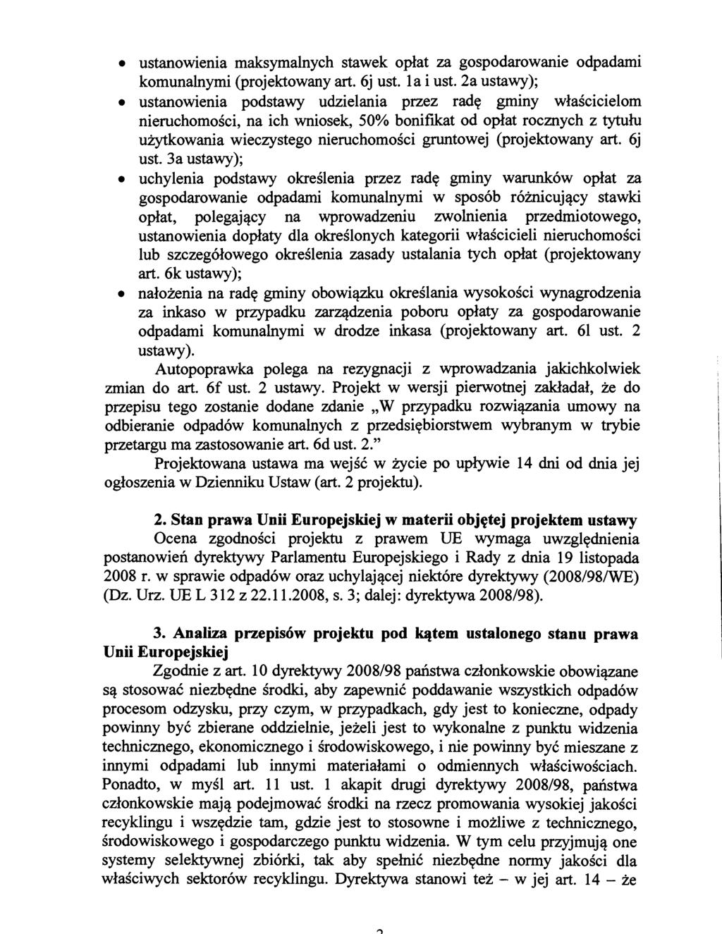 ustanowienia maksymalnych stawek opłat za gospodarowanie odpadami komunalnymi (projektowany art. 6j ust. la i ust.